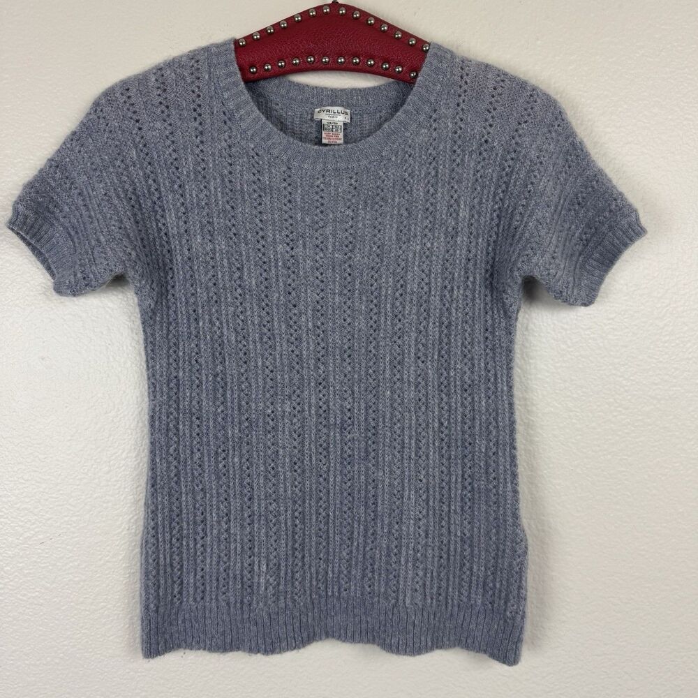 Cyrillus Paris Short Sleeve Wool Blend Knit Pullover Sweater Gray Purple 12A